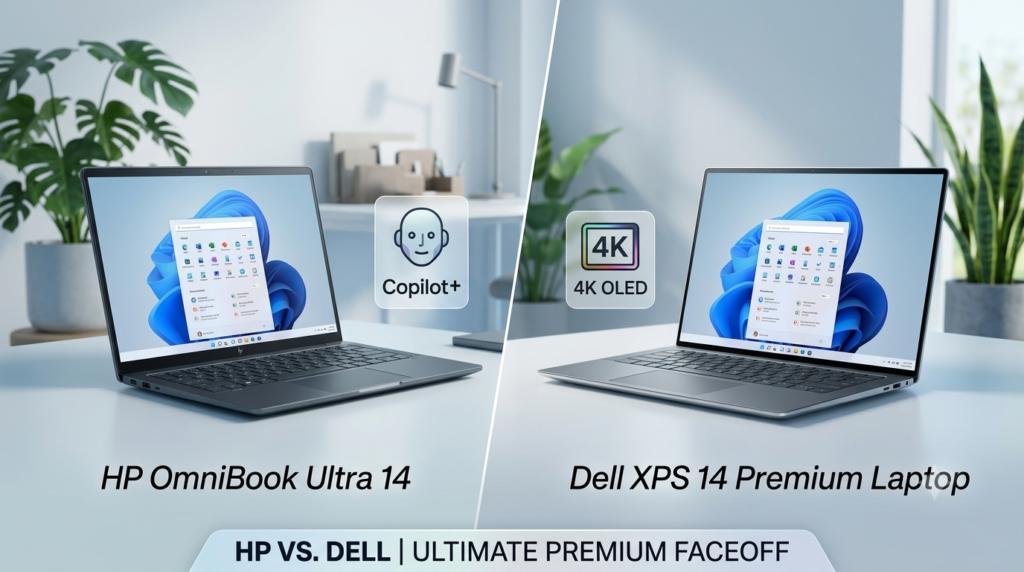 HP vs Dell XPS premium laptop side-by-side comparison showcase